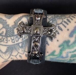 Genuine Leather Cross Cruficix Religious Bracelet